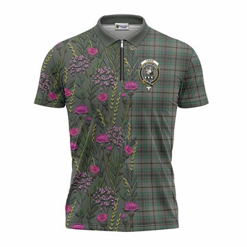Craig Family Crest Tartan Zipper Polo Shirt Scottish Thistle Flower Pattern Half Style
