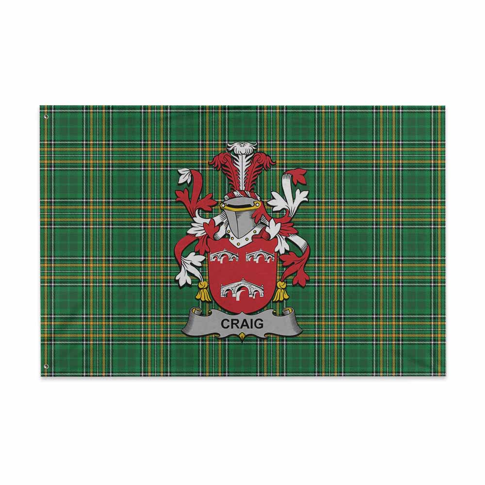 Tartan Vibes Clothing Craig Irish Clan Tartan House Flag with Coat of Arms
