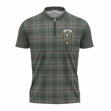 Craig Tartan Accent Zipper Polo Shirt with Family Crest