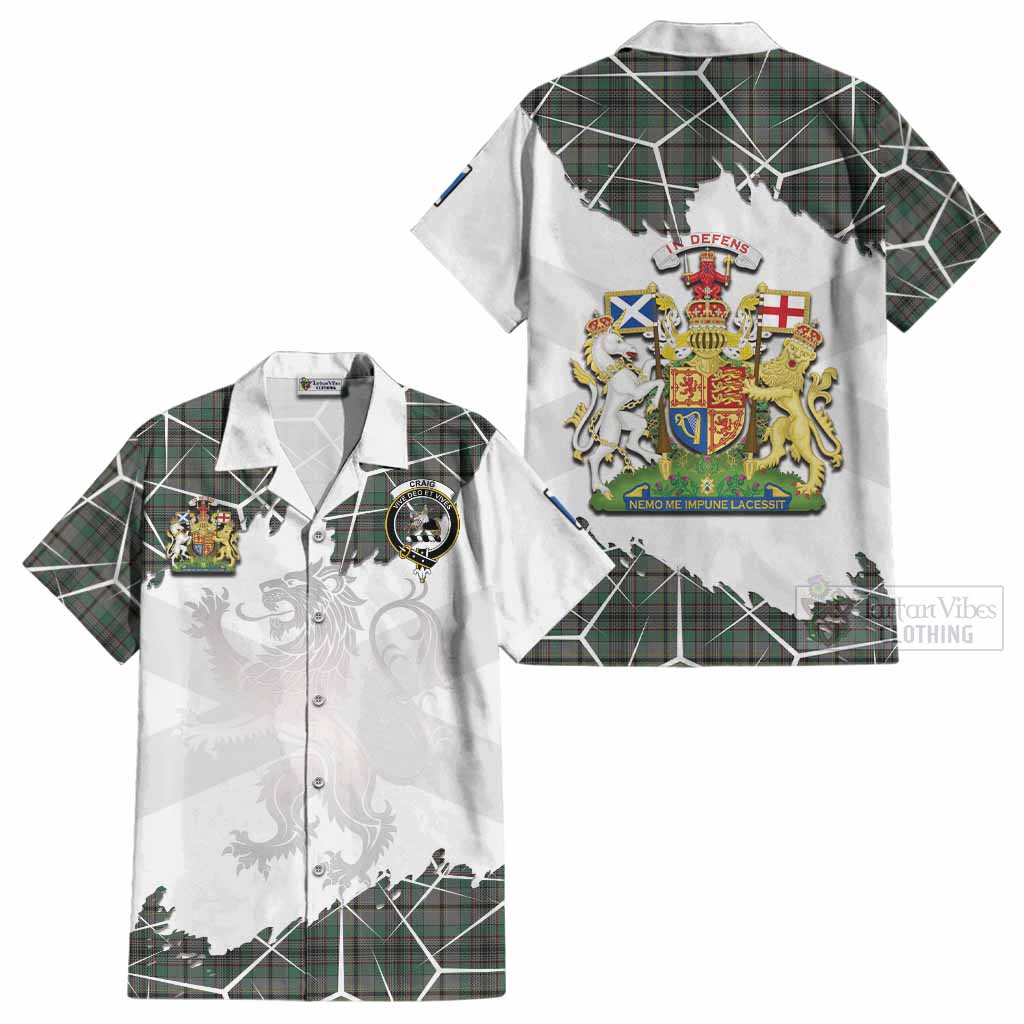 Craig Tartan Cotton Hawaiian Shirt with Family Crest and Lion Rampant Grunge Style