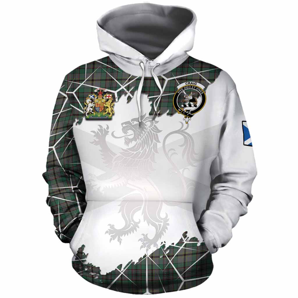 Craig Tartan Cotton Hoodie with Family Crest and Lion Rampant Grunge Style