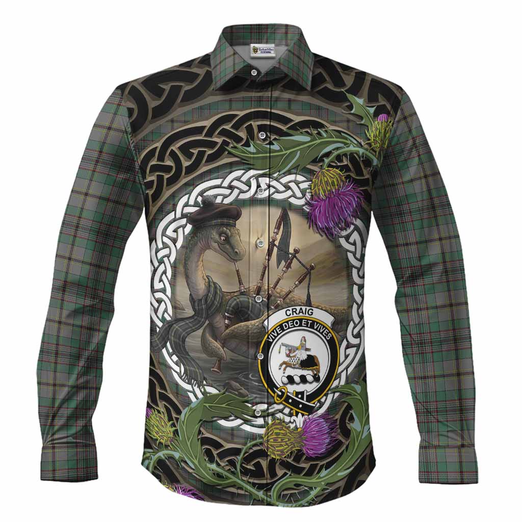 Craig Tartan Crest Bagpipe Nessie Long Sleeve Button Shirts Scottish Loch Ness Monster Celtic Thistle