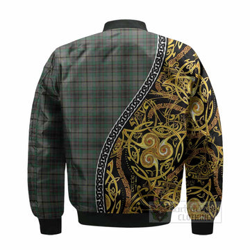 Craig Tartan Crest Bomber Jacket Celtic Knot and Triple Trickle Spiral Symbols