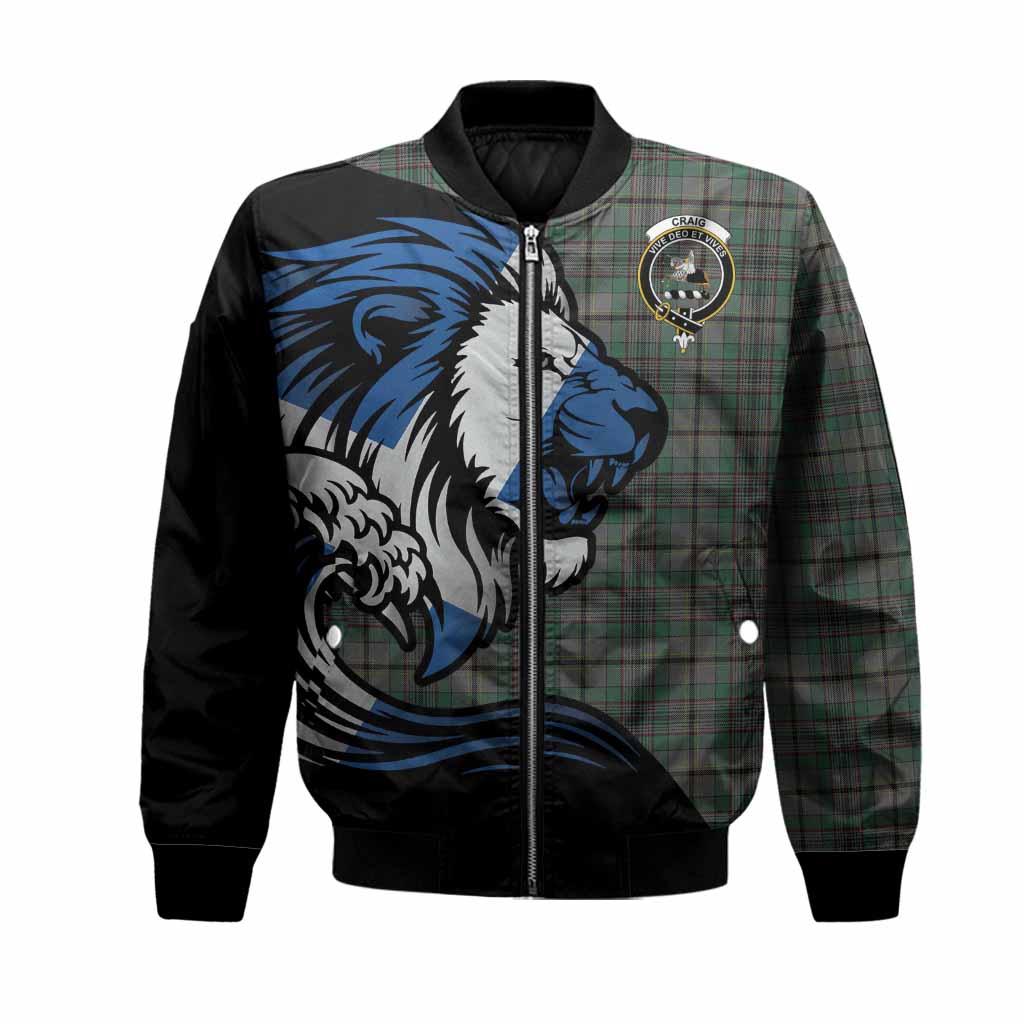 Craig Tartan Crest Bomber Jacket Scottish Golden Lions Wave Flow