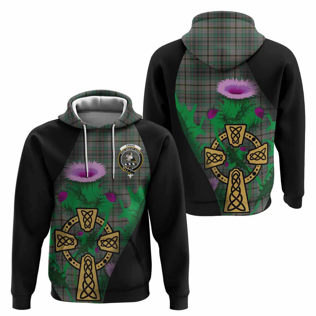 Craig Tartan Crest Hoodie Celtic Cross Thistle Flowers