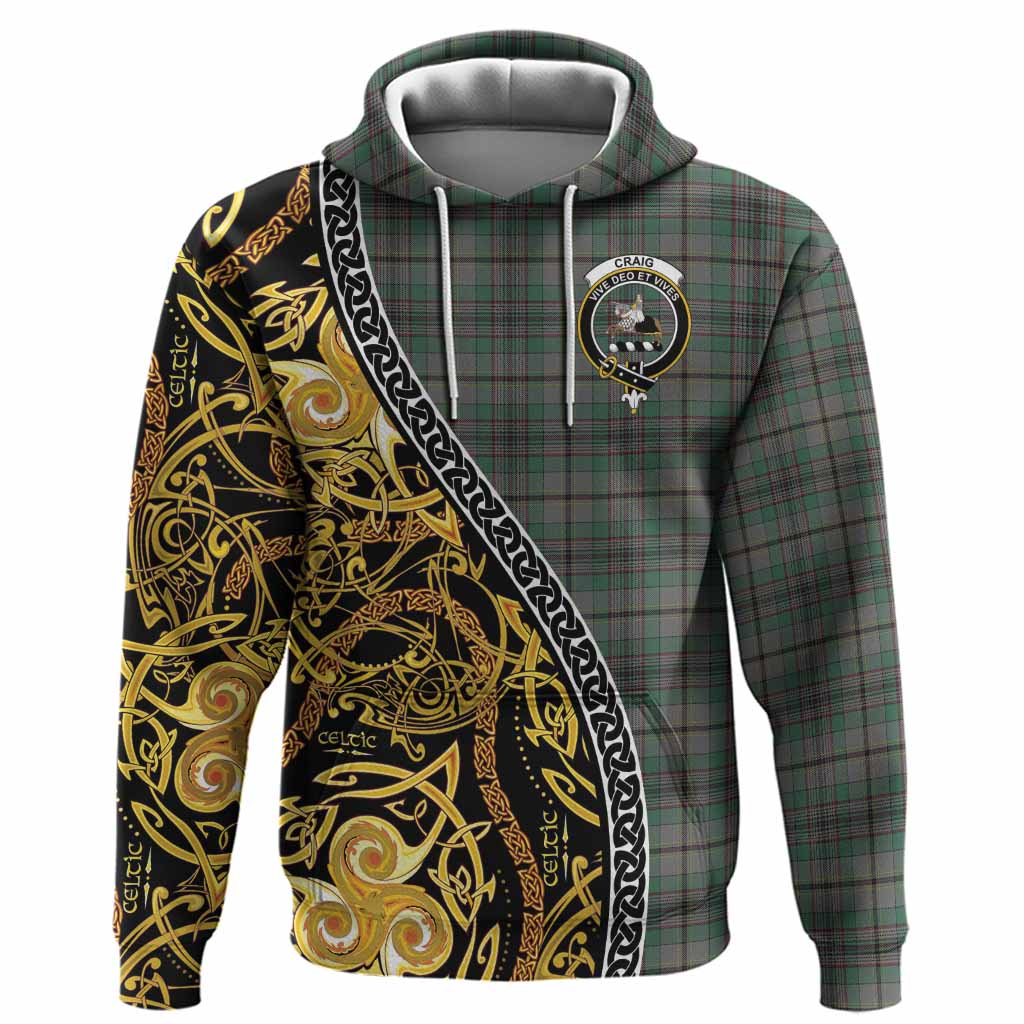 Craig Tartan Crest Hoodie Celtic Knot and Triple Trickle Spiral Symbols