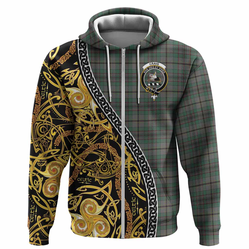 Craig Tartan Crest Hoodie Celtic Knot and Triple Trickle Spiral Symbols