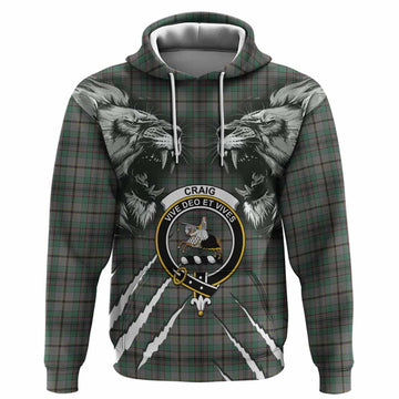 Craig Tartan Crest Hoodie Ferocious Lion Style