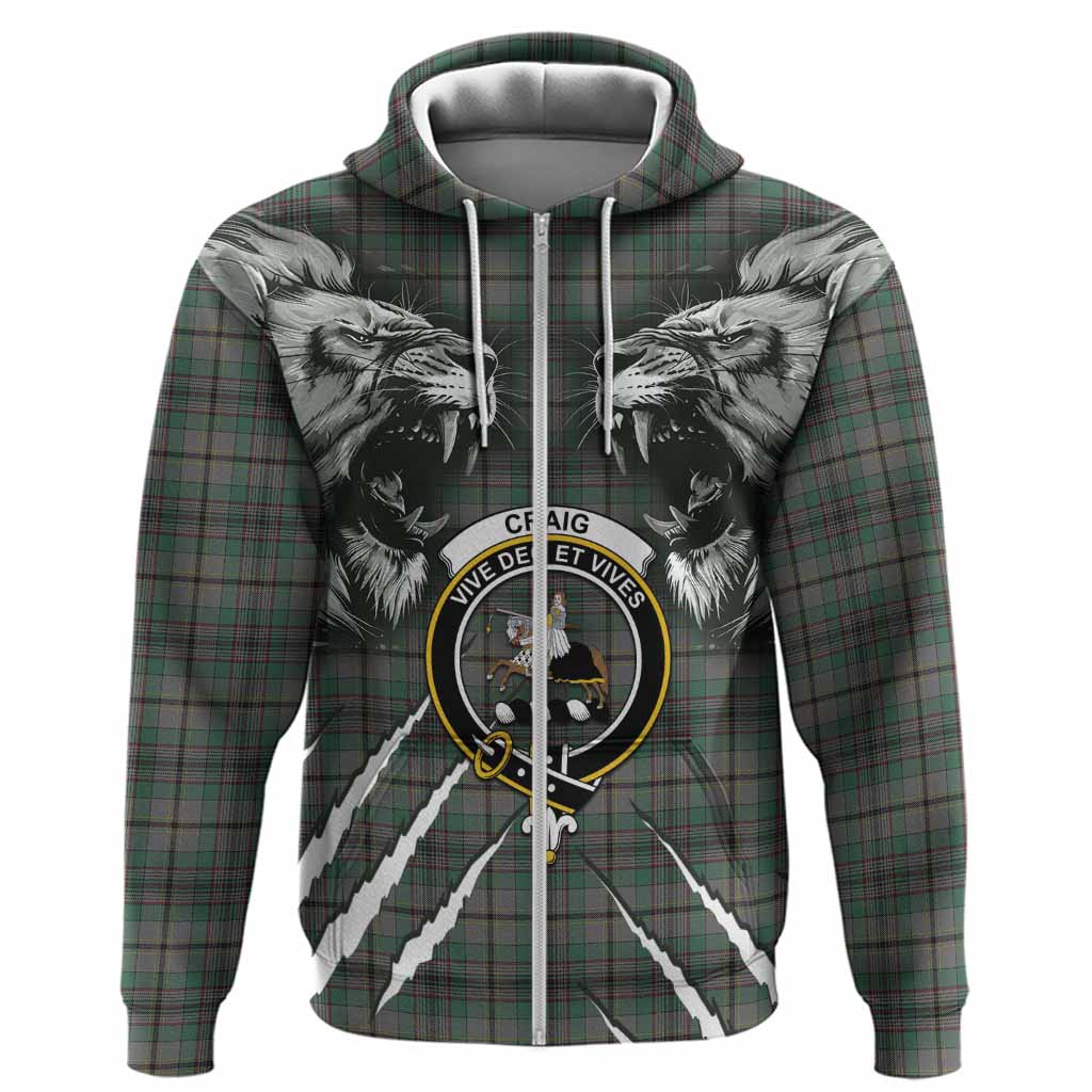 Craig Tartan Crest Hoodie Ferocious Lion Style