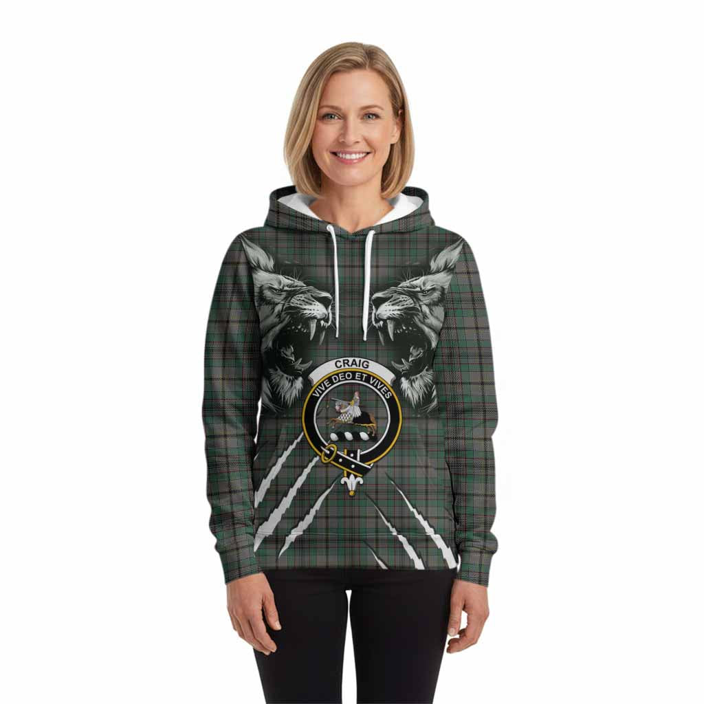 Craig Tartan Crest Hoodie Ferocious Lion Style