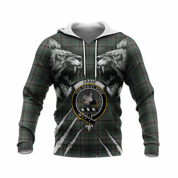 Craig Tartan Crest Knitted Hoodie Ferocious Lion Style