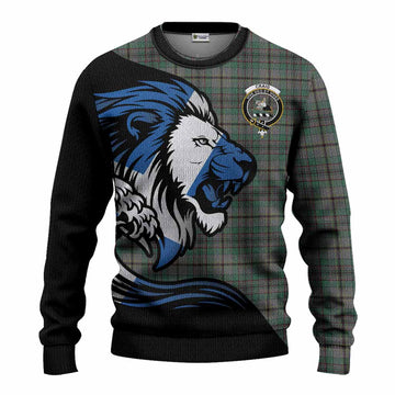 Craig Tartan Crest Knitted Sweater Scottish Golden Lions Wave Flow