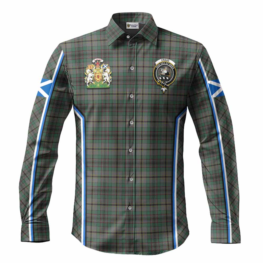 Craig Tartan Crest Long Sleeve Button Shirts Scotland Coat of Arm Flag Style - Tartan Vibes Clothing
