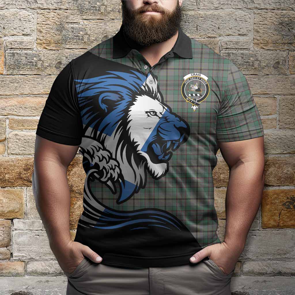 Craig Tartan Crest Polo Shirt Scottish Golden Lions Wave Flow