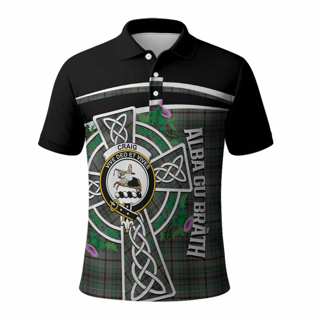 Craig Tartan Crest Polo Shirt Scottish Thistle Celtic Cross Alba Gu Brath