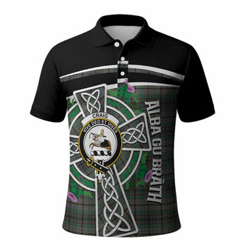 Craig Tartan Crest Polo Shirt Scottish Thistle Celtic Cross Alba Gu Brath