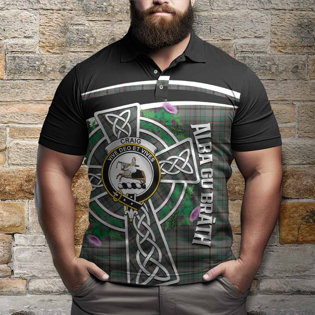 Craig Tartan Crest Polo Shirt Scottish Thistle Celtic Cross Alba Gu Brath