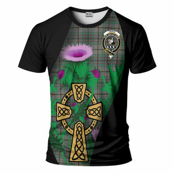 Craig Tartan Crest T-Shirt Celtic Cross Thistle Flowers