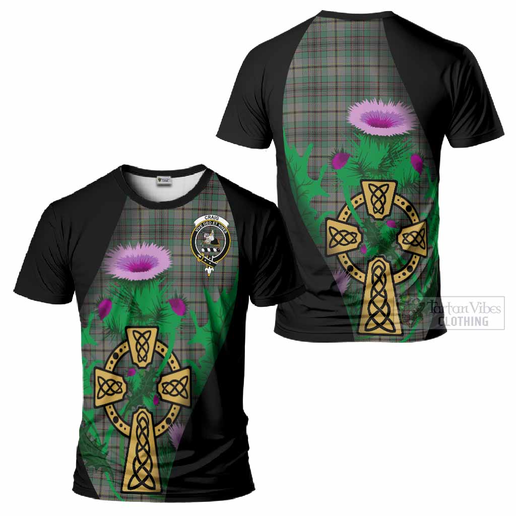 Craig Tartan Crest T-Shirt Celtic Cross Thistle Flowers
