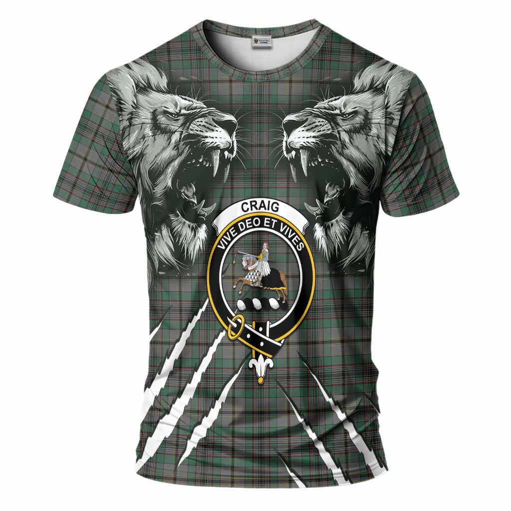 Craig Tartan Crest T-Shirt Ferocious Lion Style