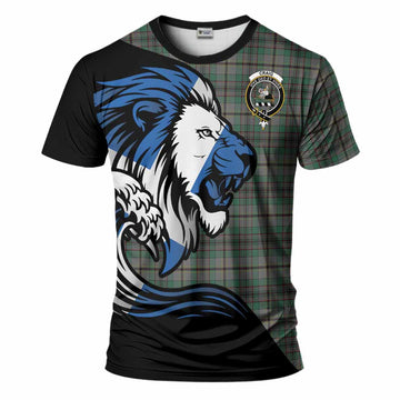 Craig Tartan Crest T-Shirt Scottish Golden Lions Wave Flow