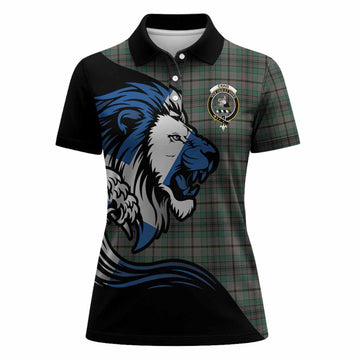 Craig Tartan Crest Women Polo Shirt Scottish Golden Lions Wave Flow