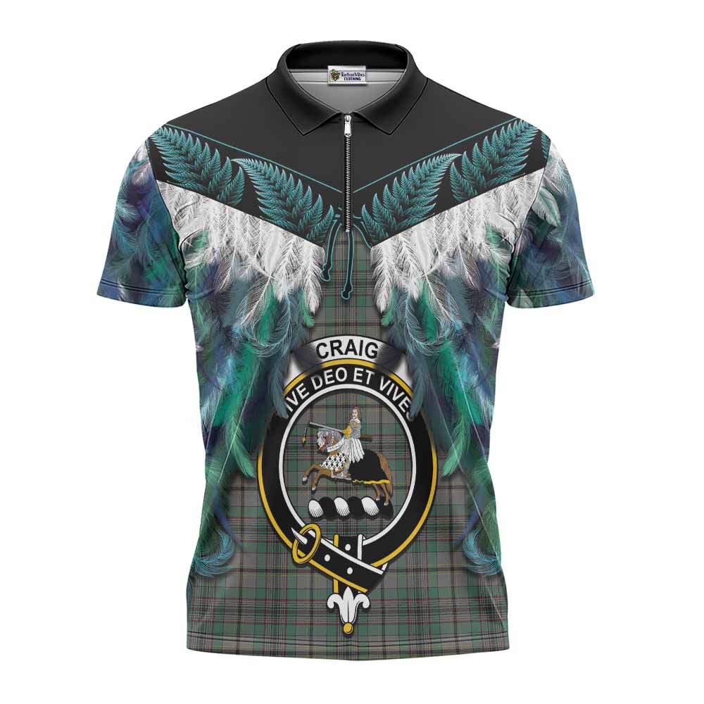 Craig Tartan Crest Zipper Polo Shirt New Zealand Maori Korowai Cloak