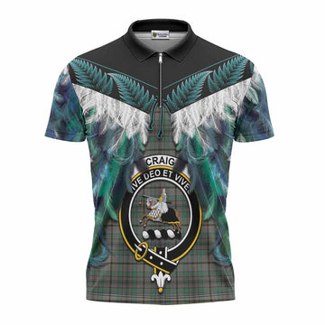 Craig Tartan Crest Zipper Polo Shirt New Zealand Maori Korowai Cloak