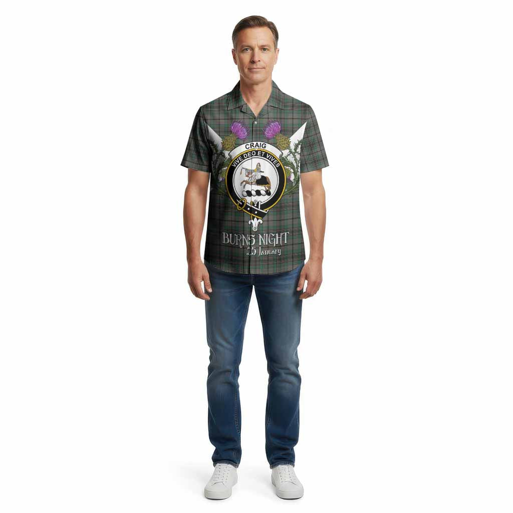 Craig Tartan Family Crest Cotton Hawaiian Shirt Scottish Burns Night Thistle Floral