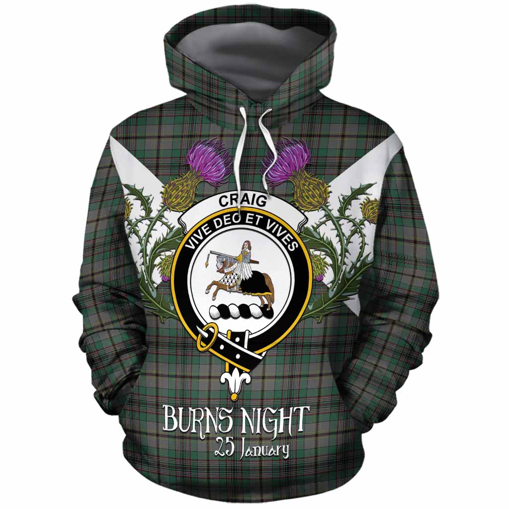 Craig Tartan Family Crest Cotton Hoodie Scottish Burns Night Thistle Floral