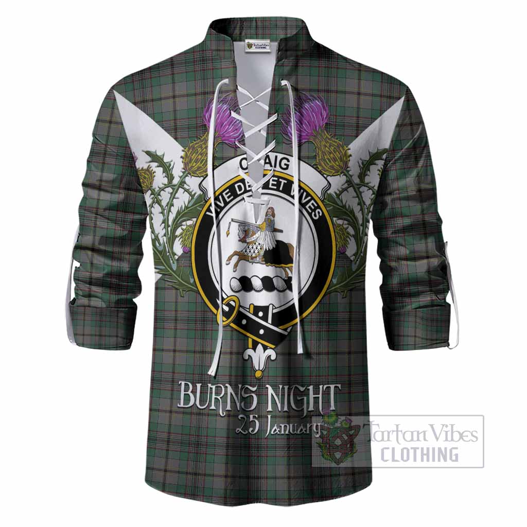 Craig Tartan Family Crest Ghillie Shirt Scottish Burns Night Thistle Floral