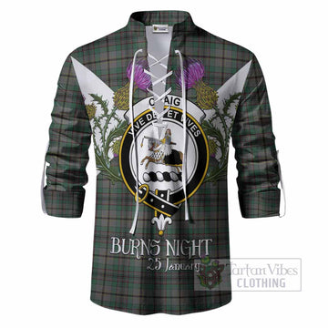Craig Tartan Family Crest Ghillie Shirt Scottish Burns Night Thistle Floral
