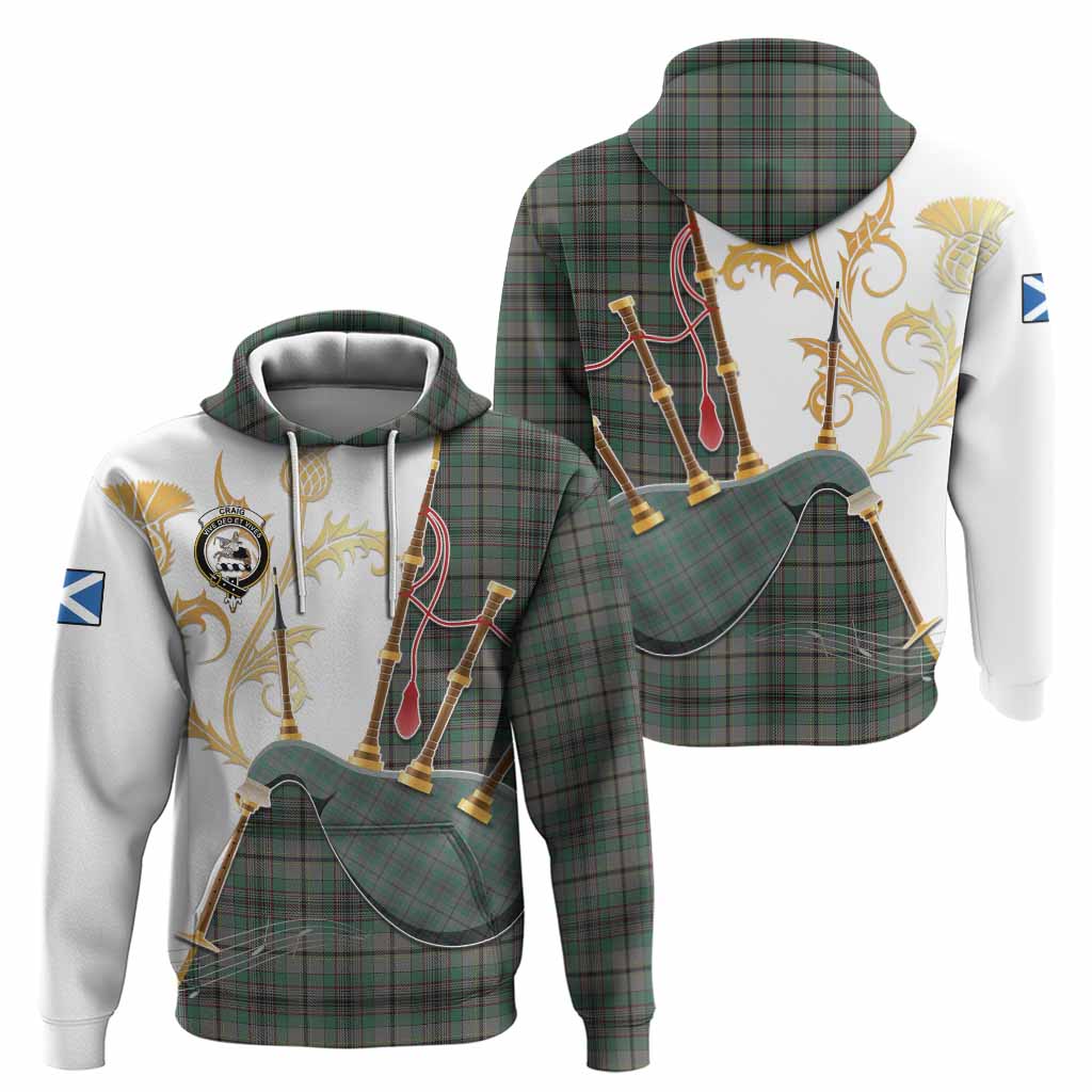 Craig Tartan Family Crest Hoodie Bagpipes with Scottish Thistle
