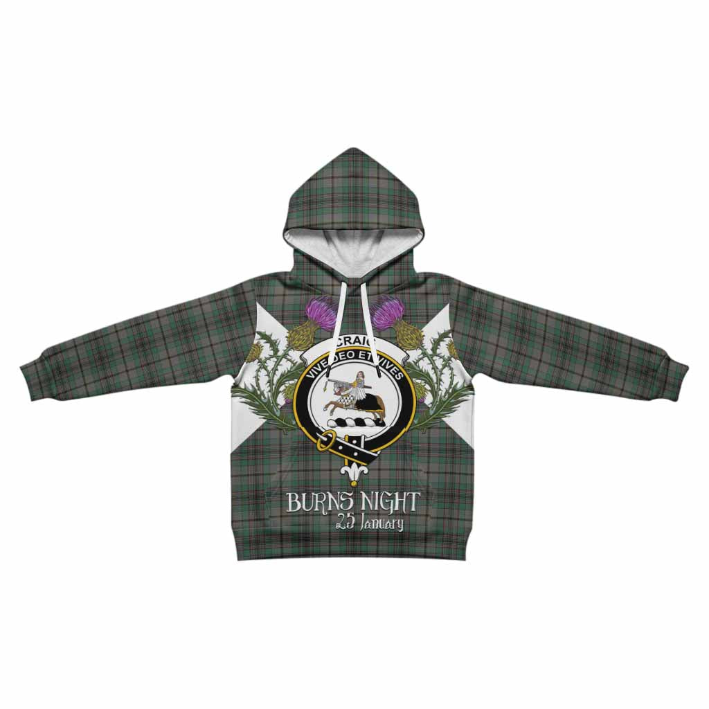 Craig Tartan Family Crest Kid Hoodie Scottish Burns Night Thistle Floral