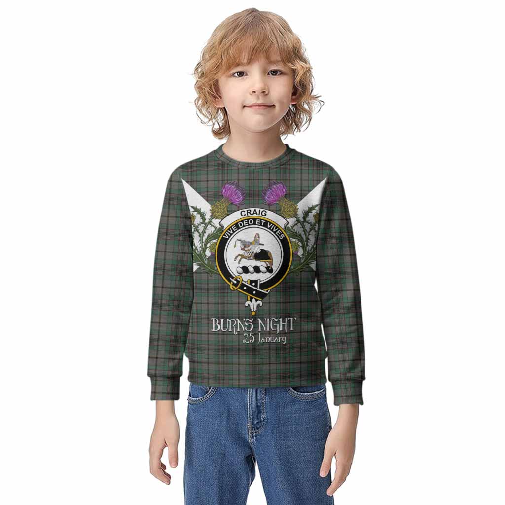 Craig Tartan Family Crest Kid Knitted Sweatshirt Scottish Burns Night Thistle Floral
