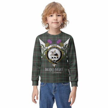 Craig Tartan Family Crest Kid Knitted Sweatshirt Scottish Burns Night Thistle Floral