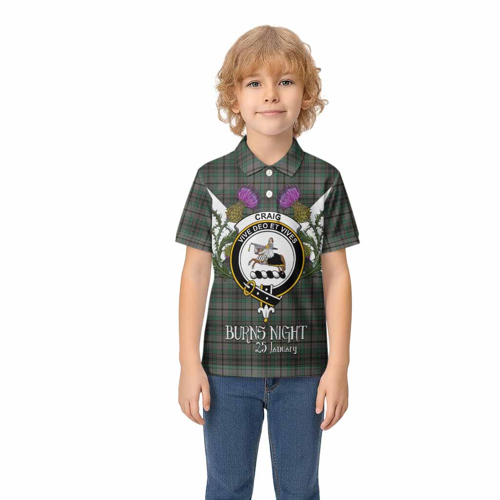 Craig Tartan Family Crest Kid Polo Shirt Scottish Burns Night Thistle Floral