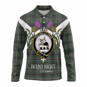 Craig Tartan Family Crest Long Sleeve Polo Shirt Scottish Burns Night Thistle Floral