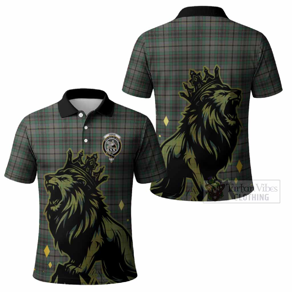 Craig Tartan Family Crest Polo Shirt Crowned Lion Roaring