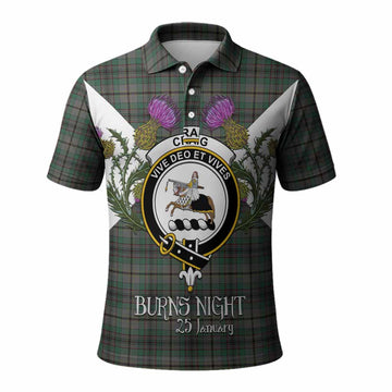 Craig Tartan Family Crest Polo Shirt Scottish Burns Night Thistle Floral