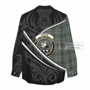 Craig Tartan Family Crest Women Casual Shirt Celtic Scottish Thistle Floral