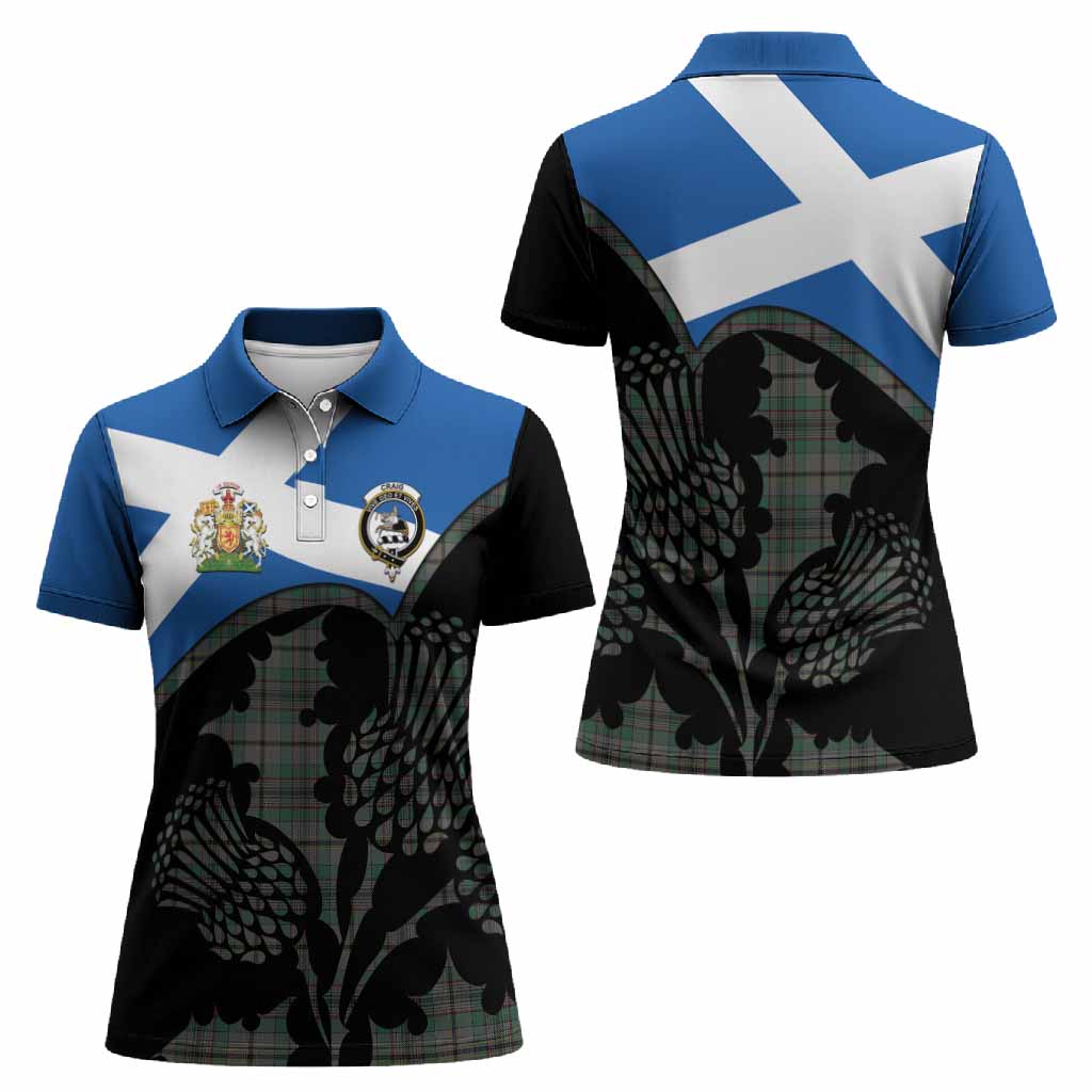 Craig Tartan Family Crest Women Polo Shirt Scotland Thistle Floral Flag Style
