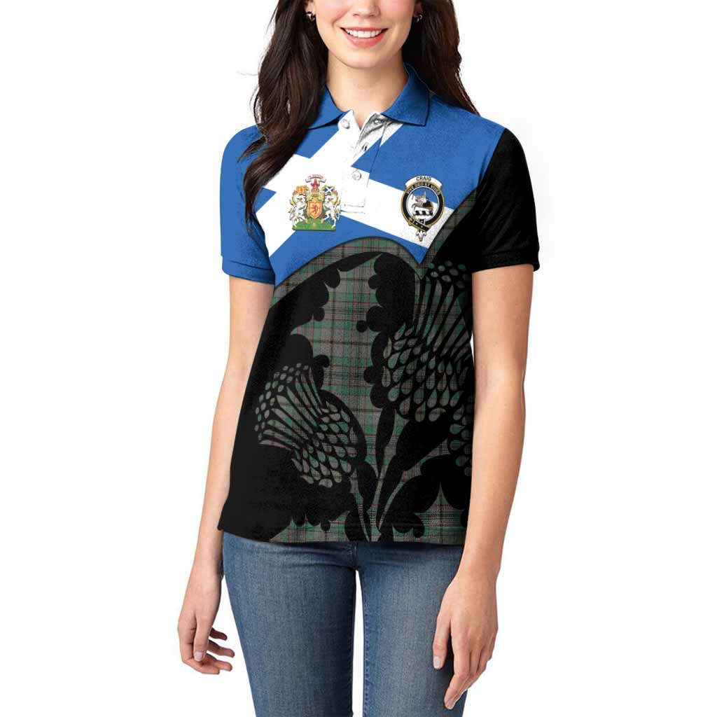 Craig Tartan Family Crest Women Polo Shirt Scotland Thistle Floral Flag Style
