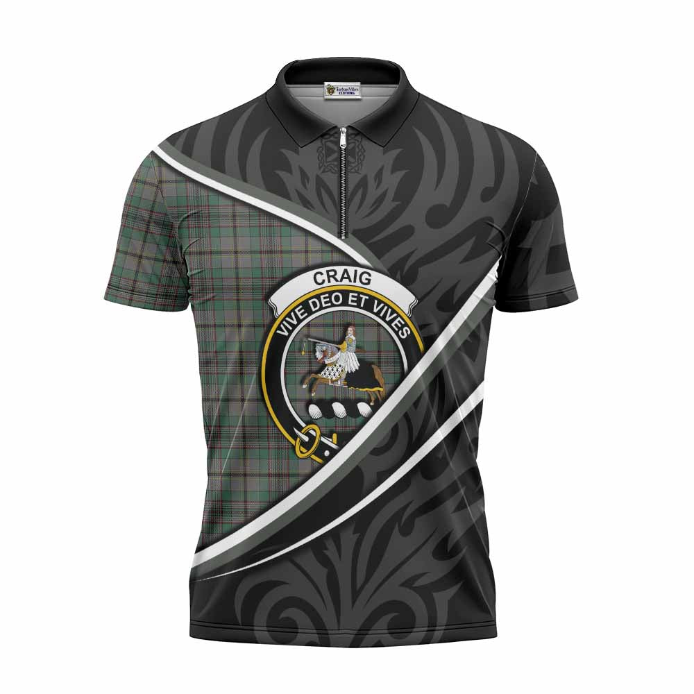 Craig Tartan Family Crest Zipper Polo Shirt Celtic Scottish Thistle Floral - Tartan Vibes Clothing