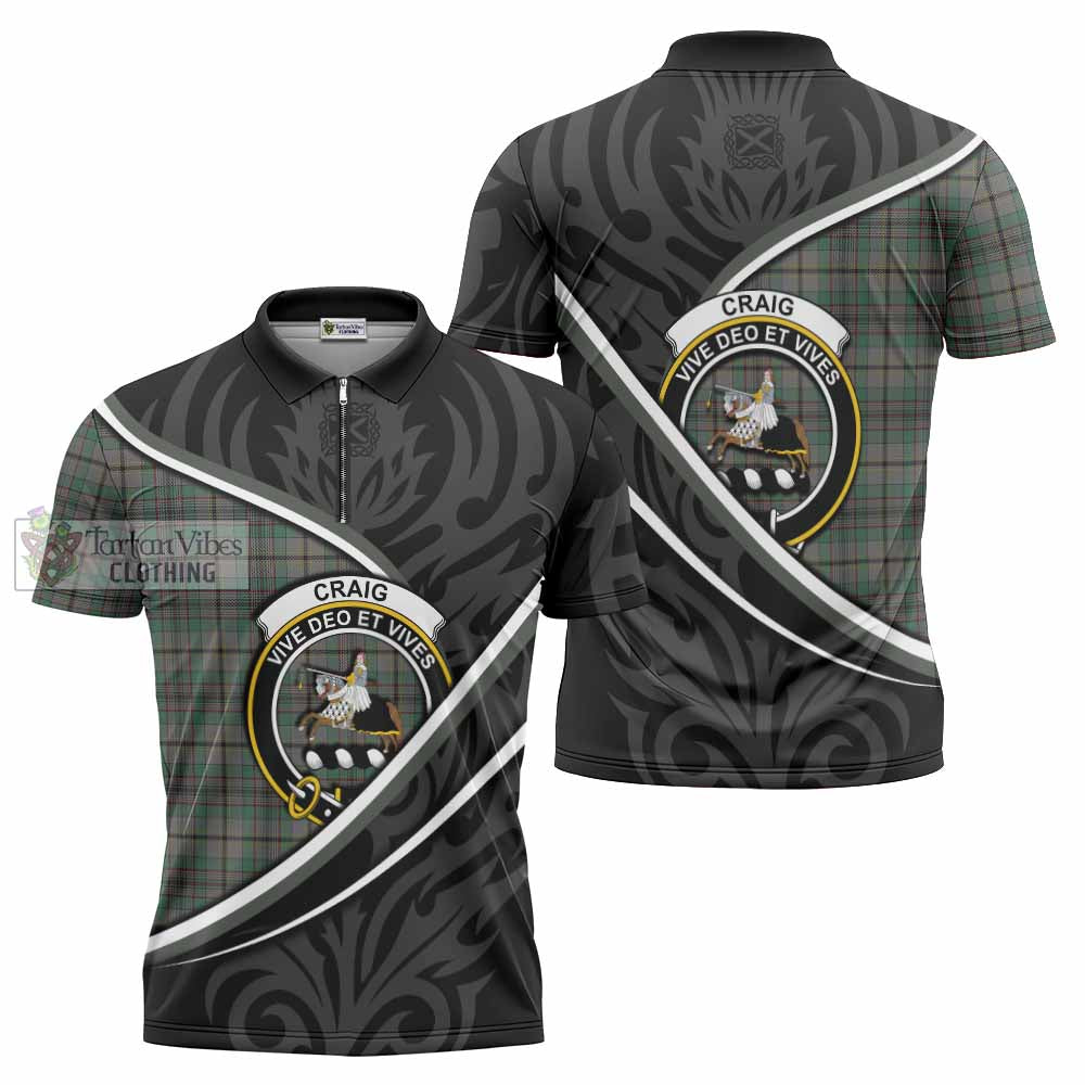 Craig Tartan Family Crest Zipper Polo Shirt Celtic Scottish Thistle Floral - Tartan Vibes Clothing