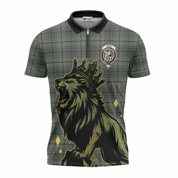 Craig Tartan Family Crest Zipper Polo Shirt Crowned Lion Roaring