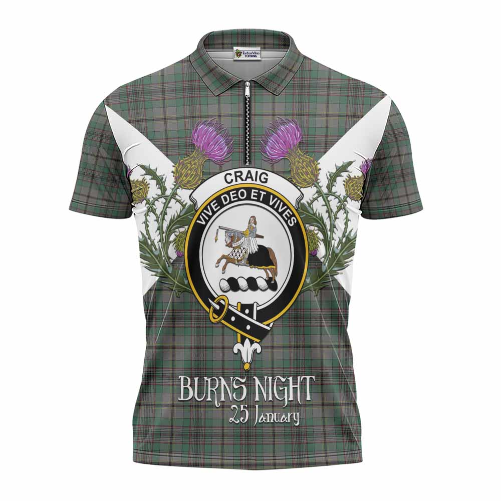 Craig Tartan Family Crest Zipper Polo Shirt Scottish Burns Night Thistle Floral