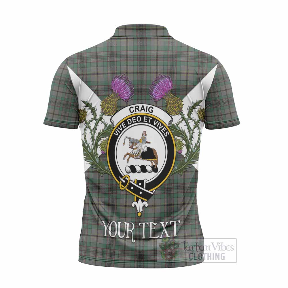 Craig Tartan Family Crest Zipper Polo Shirt Scottish Burns Night Thistle Floral