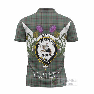 Craig Tartan Family Crest Zipper Polo Shirt Scottish Burns Night Thistle Floral