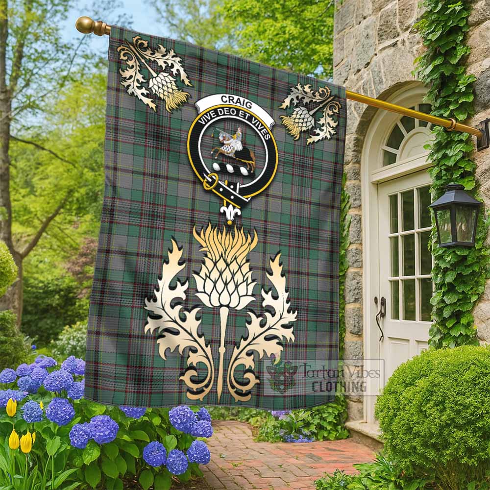 Craig Tartan Garden Flag with Golden Regal Scottish Thistle Emblem - Tartan Vibes Clothing